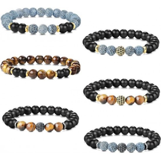 8MM Bead Bracelets For Men Women Lava Rock Lion Leopard Beaded Bracelets Set 8MM Bead Bracelets For Men Women Lava Rock Lion Leopard Beaded Bracelets Set